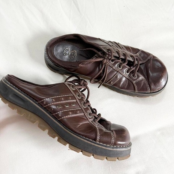Shoes - 90s brown genuine leather chunky lace up shoes size 10